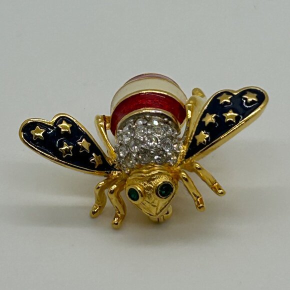 Joan Rivers Patriotic Bee Brooch Stats and Stripes Red White Blue Enamel America - Picture 3 of 12